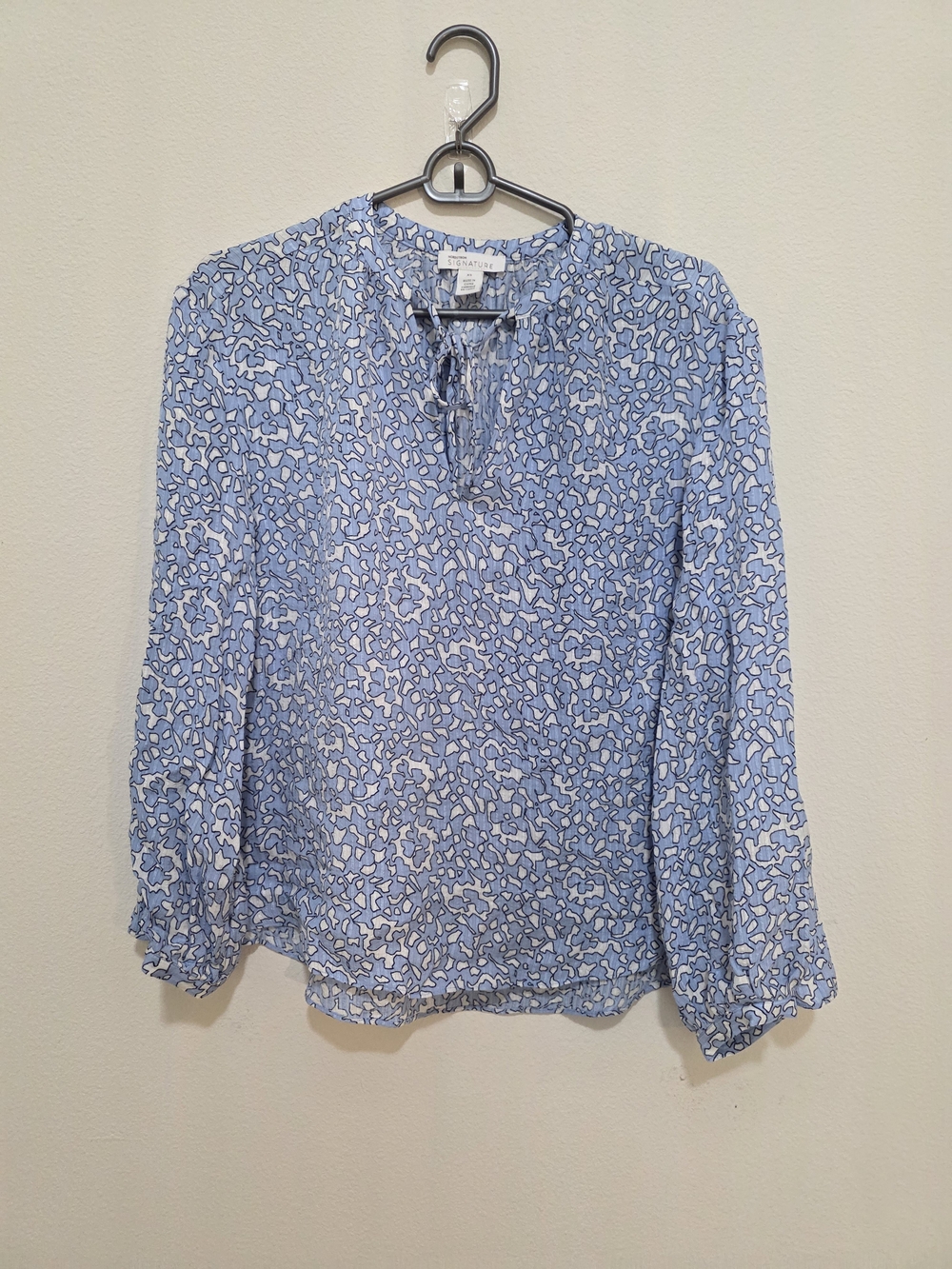 Nordstrom Light Blue and White Floral Tie-Neck Blouse